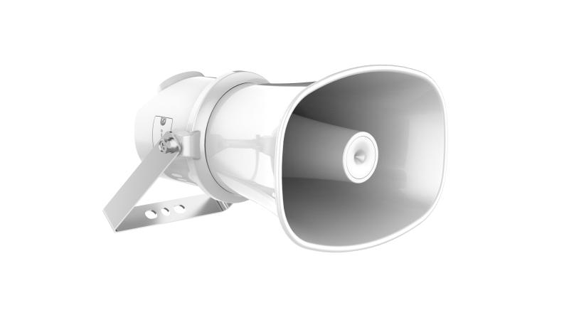 [HIK-DS-QAZ1307G1T-E] Altavoz IP Tipo Trompeta, 7 Watts, PoE+, Integración con Hik-Central Professional, Reproducción de Audio vía Red, IP67, Salida de 12 VCD, Metal