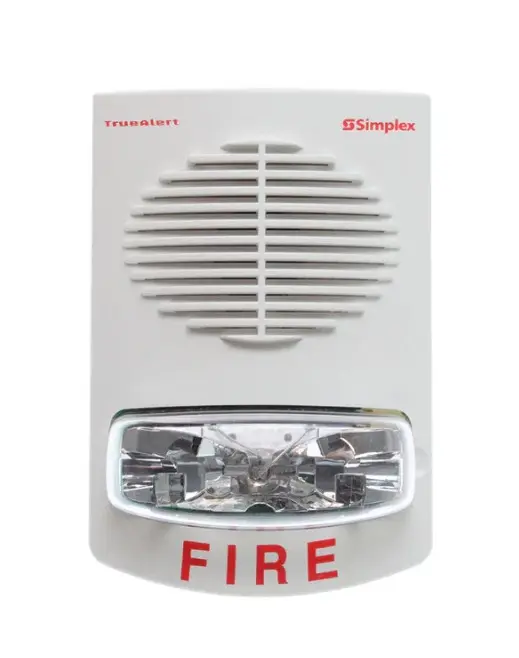 [SPL-4906-9153] Altavoz con luz estroboscópica multicandela, No direccionable para Incendio – Montaje en cielo (Blanco) letras rojas, Simplex.