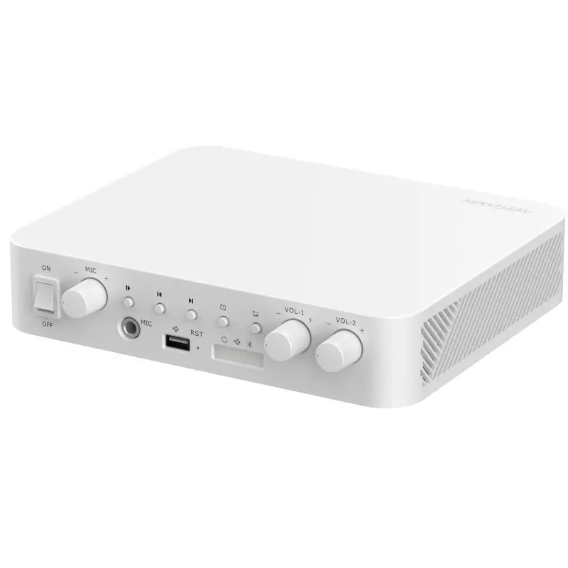 [HIK-DS-QAE1A80G1-VB] Amplificador IP 2 Zonas 80 W con Alarmas y RJ45, USB/Bluetooth/MIC/RCA, Admite transmisión programada/en vivo/de emergencia, enlace de alarma, TTS