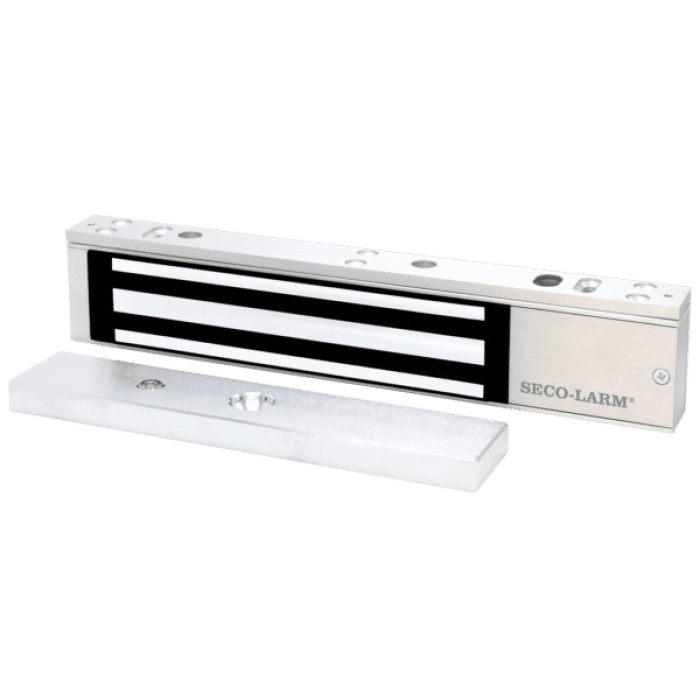 [SCL-E-941SA-600PQ] Cerradura electromagnética de 600 lbs de presión, 12/24VDC, con relevador de sensor de retención y LED de estado. Seco-Larm