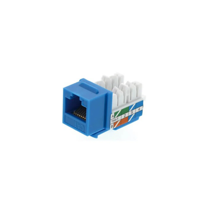 [CBL-MKE-01B] Conector Keystone Jack UTP Cat5e azul con tapas 110IDC y diseño 90°