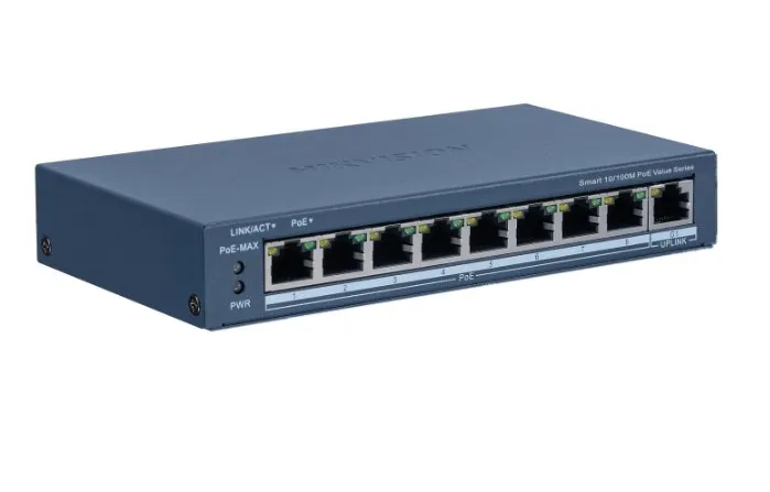 [HIK-DS-3E1309P-EI-M-D] Switch PoE Smart 8 Puertos 10/100 Mbps + 1 Uplink Gigabit | Administrable por Hik-Partner Pro