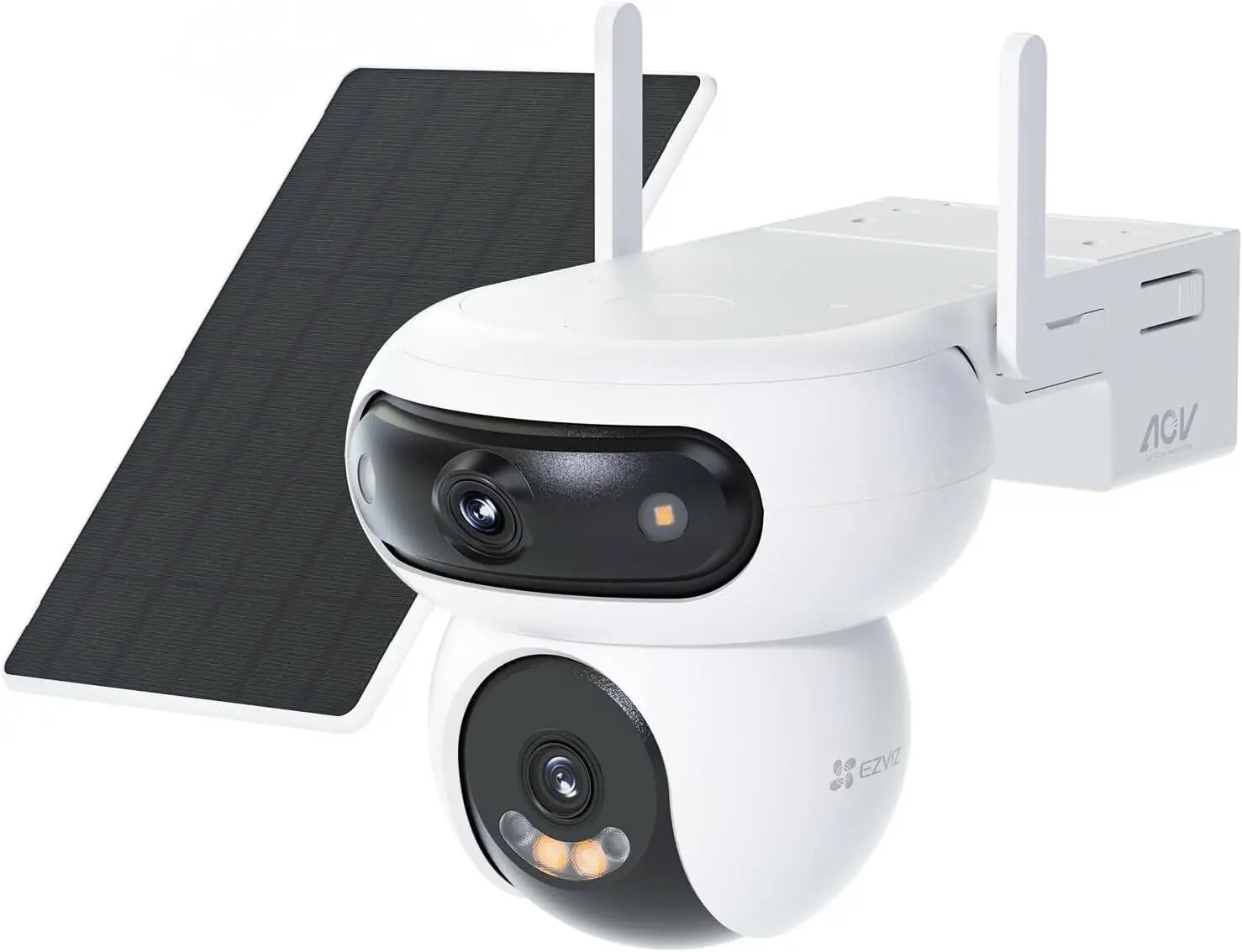 [EVI-CS-HB90-SP-R100-4MP] Cámara Wi-Fi Dual Lente 2K con Panel Solar, Seguimiento Inteligente y Audio Bidireccional