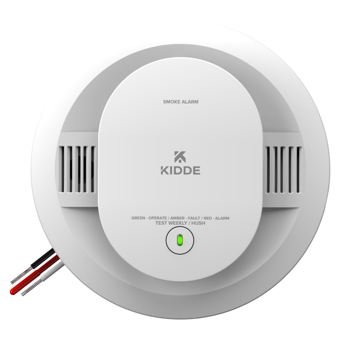 [KID-20SAR] Detector de humo fotoeléctrico alimentado a 120 V CA con batería de respaldo AA, Sierena incorporada. Capaz de funcionar como una unidad independiente o en un sistema interconectado. Kidde.