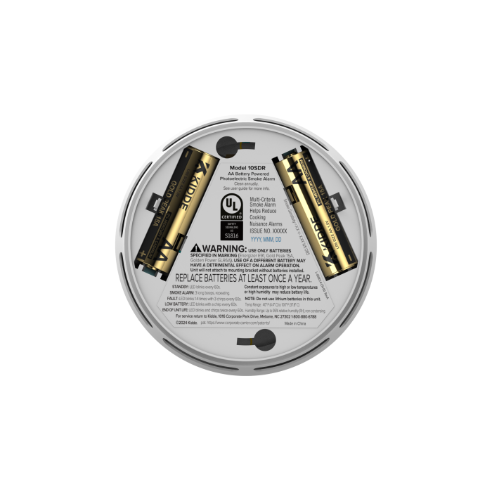 [KID-10SDR] Detector de humo fotoeléctrico autónomo, 4" pulgadas, trabaja con batería AA. Kidde.