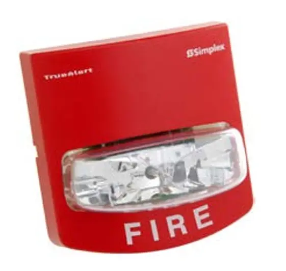 Estrobo direccionable TrueAlert ES, multicandela 15/30/75/110/135/185 cd. Montaje en pared, color rojo con rótulo "FIRE"