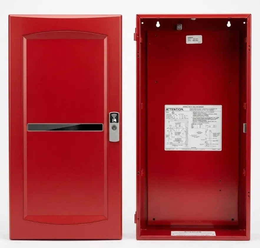 Gabinete de 3 bahías puerta sólida, acabado rojo. Simplex