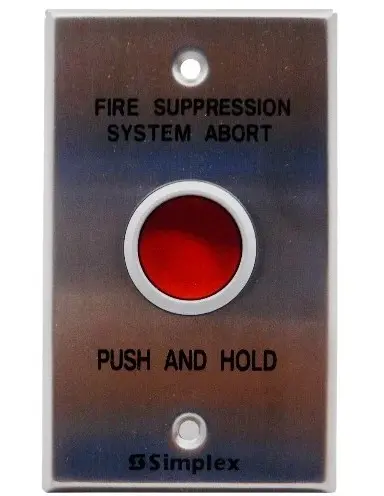 [SPL-2080-9056] Interruptor de aborto de supresión. Montaje empotrado. Permite detener manualmente la secuencia de descarga de agente extintor.  UL 864, CSFM. Compatible con el panel 4004R Simplex.