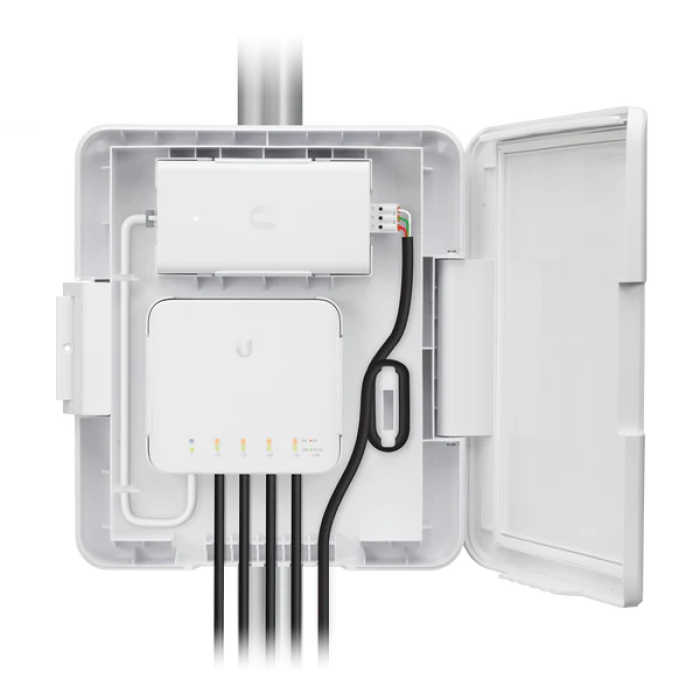 [UBT-USW-FLEX-UTILITY] UniFi Switch Flex Utility | Gabinete Exterior para USW-Flex · Alimentación AC 60W · Montaje en Pared o Poste