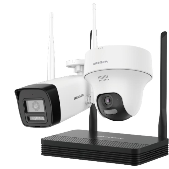 [HIK-NKS424W02H] Kit Wi-Fi de visión nocturna, H.265 de 4 MP con una bullet y una torreta.