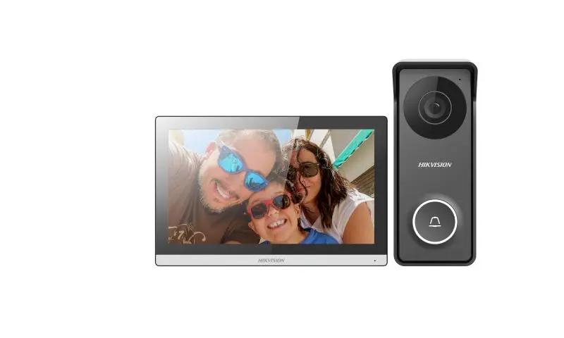 [HIK-DS-KIS313-P] Kit de intercomunicación híbrido HD, Control móvil Hik-Connect, Pantalla táctil de 7 pulgadas