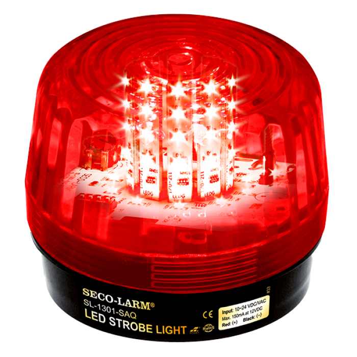[SCL-SL-1301-SAQ-R] Luz estroboscópica LED con sirena incorporada, color rojo, respaldo de batería, IP55. Seco-Larm