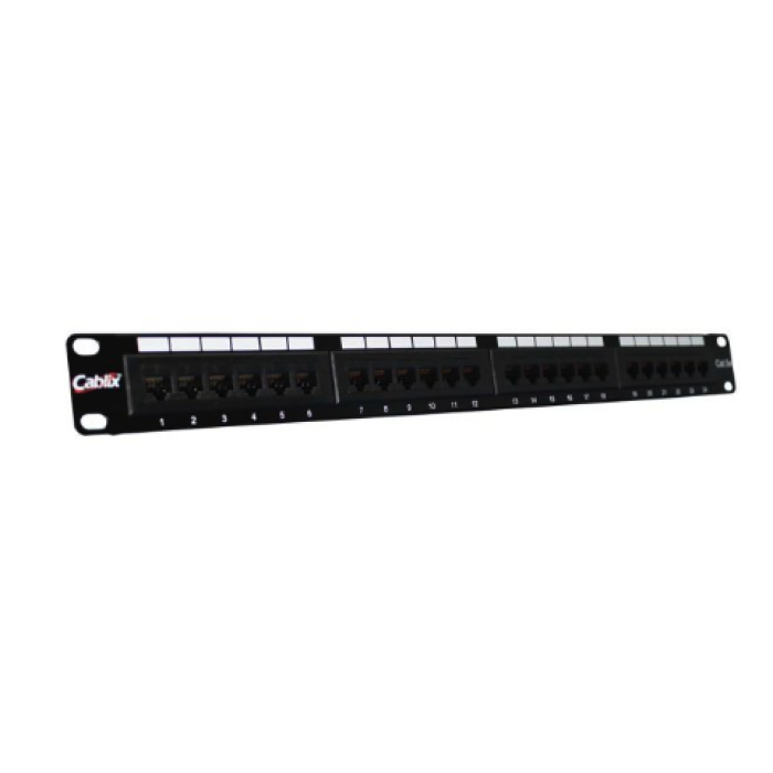 [CBL-MPE-10K] Patch panel CAT5e UTP 24 puertos, 110 IDC, color negro.