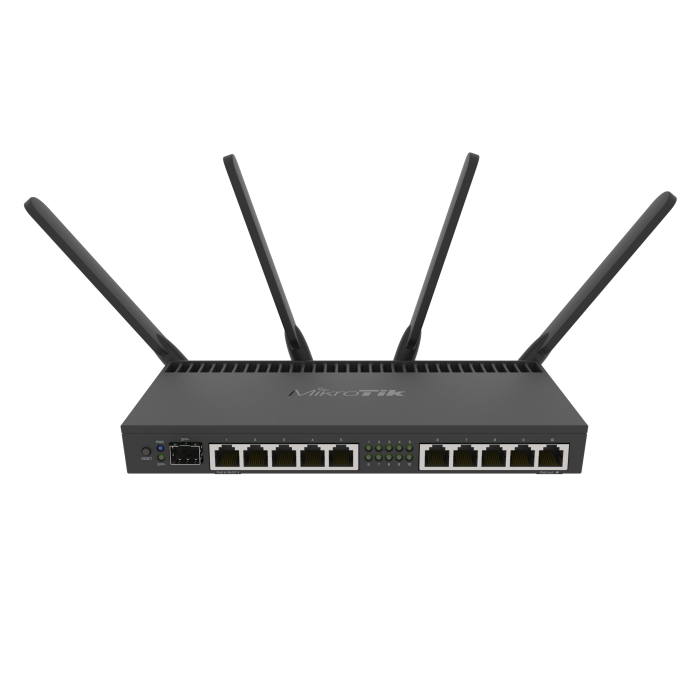 [MIK-RB4011iGS+5HacQ2HnD-IN] RouterBOARD 4011iGS+5HacQ2HnD con CPU Annapurna Alpine, 1 GB de RAM, LAN 10x Gbit, 1x SFP+, radios 802.11ac de 5 GHz y 802.11b/g/n de 2,4 GHz, RouterOS L5. Mikrotik