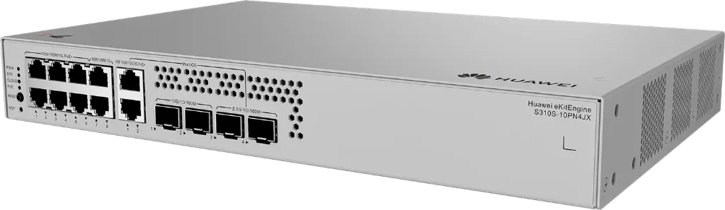 [HWE-S310S-8P4JX] Switch 8 Puertos 10/100/1000BASE-T PoE+ + 2×SFP+ 10GE + 2×SFP 2.5GE – 66 Gbps / 49 Mpps - 98012479