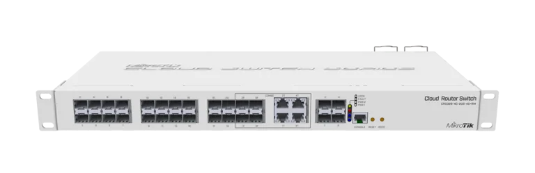 [MIK-CRS328-4C-20S-4S+RM] Switch Inteligente MikroTik 20×SFP + 4×SFP+ + 4 Puertos Combinados Gigabit – Rack 1U, Dual OS, Fuente Dual