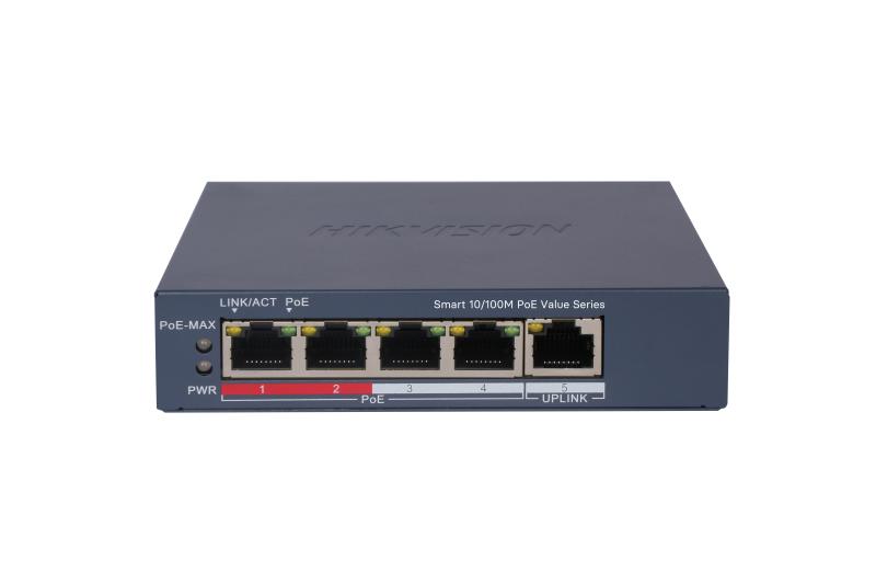 [HIK-DS-3E1105P-EI-M] Switch Monitoreable PoE+ / 4 puertos 10/100 Mbps PoE+ / 1 puerto RJ45 Uplink / PoE Hasta 250 Metros / 60 W