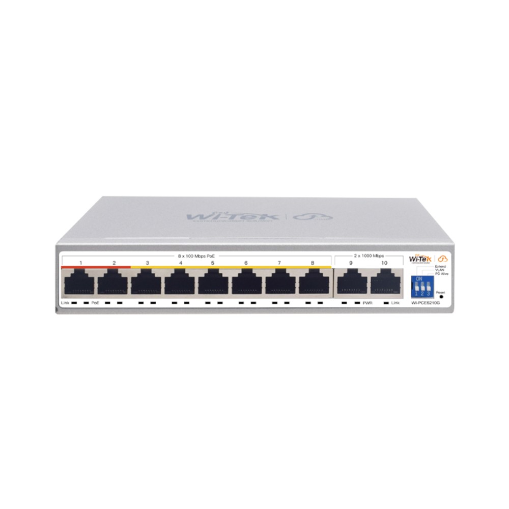 [WIT-WI-PCES210G] Switch PoE gestionado en la nube, 8 puertos PoE RJ45 de 10/100 Mbps