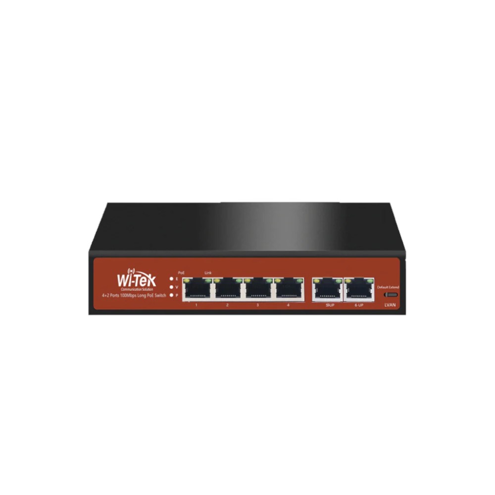 [WIT-WI-PS205] Switch de 4 puertos PoE 10/100 + 2 ptos para Up-Link con característica de largo alcance. Wi-Tek