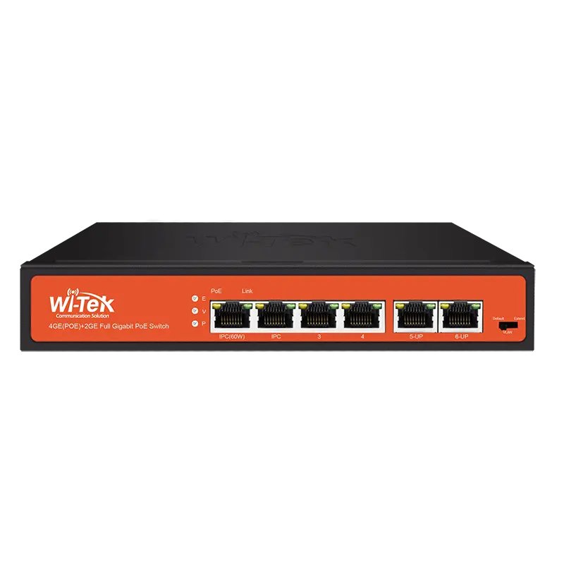[WIT-WI-PS305G] Switch de 4 puertos PoE 10/100/1000 + 1 ptos GB para Up-Link con característica de largo alcance 250 mts, 65w. Marca Wi-Tek