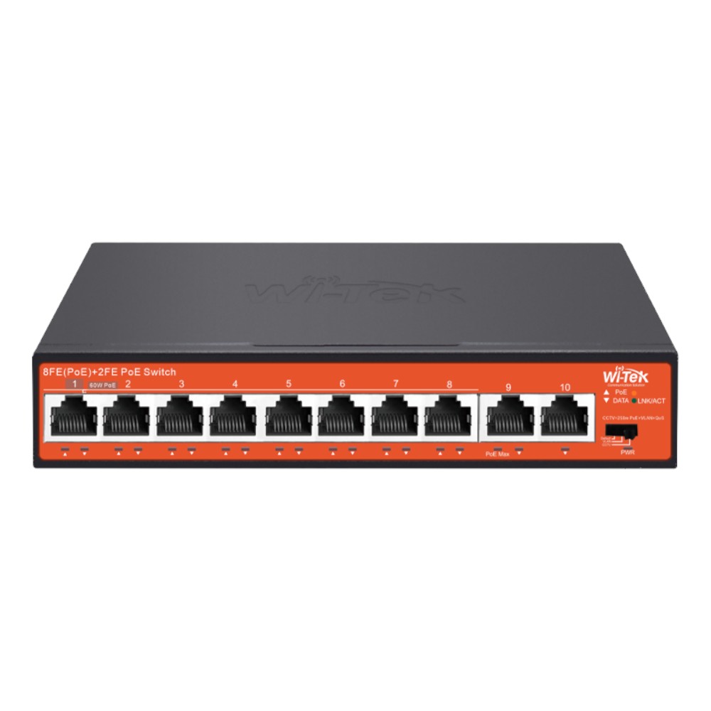 [WIT-WI-PS210] Switch Wi-Tek de 8 puertos PoE con uplink y largo alcance de 250 m