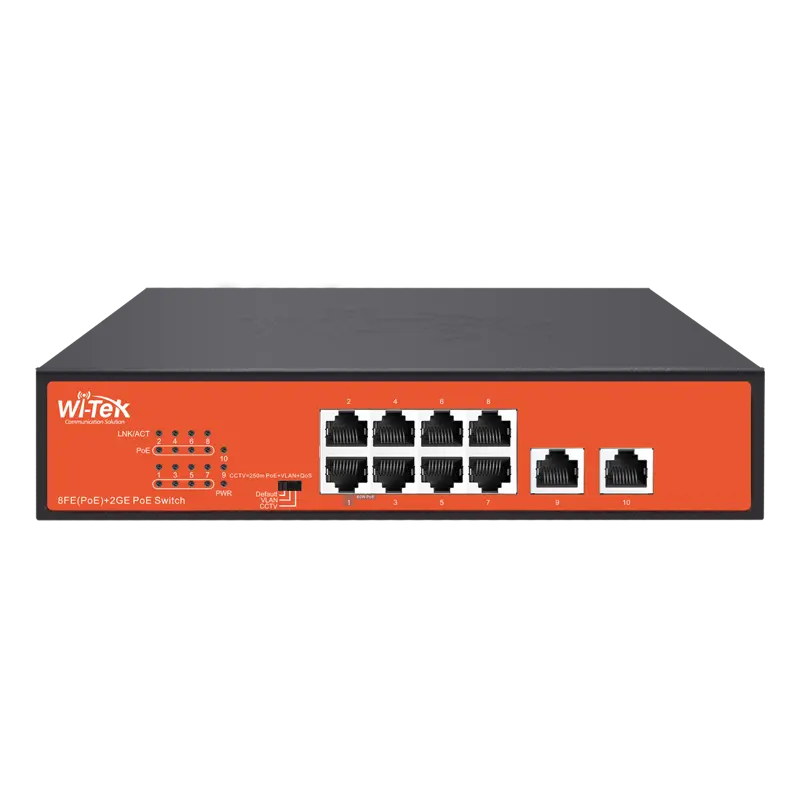 [WIT-WI-PS210G] Switch de 8 puertos PoE 10/100 + 2 ptos para Up-Link con característica de largo alcance. Wi-Tek