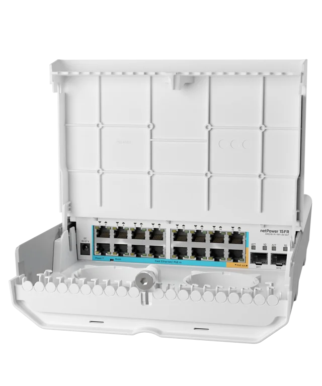 [MIK-CRS318-1Fi-15Fr-2S-OUT] Switch exterior de 18 puertos con 15 puertos PoE inversos y SFP, netPower 15FR. Mikrotik.