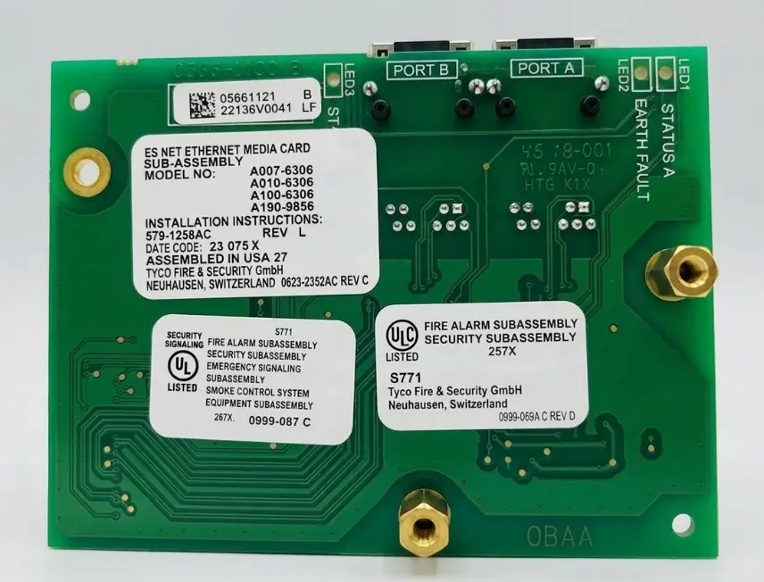 [SPL-4007-6306] Tarjeta de medios Ethernet (Ethernet Media Card) Para paneles 4007ES. Es una tarjeta de interfaz física que permite conectar un panel de incendio 4007ES a una red de alta velocidad ES Net (External System Network) utilizando cableado de red estándar (Ethernet/Cat5e o Cat6).