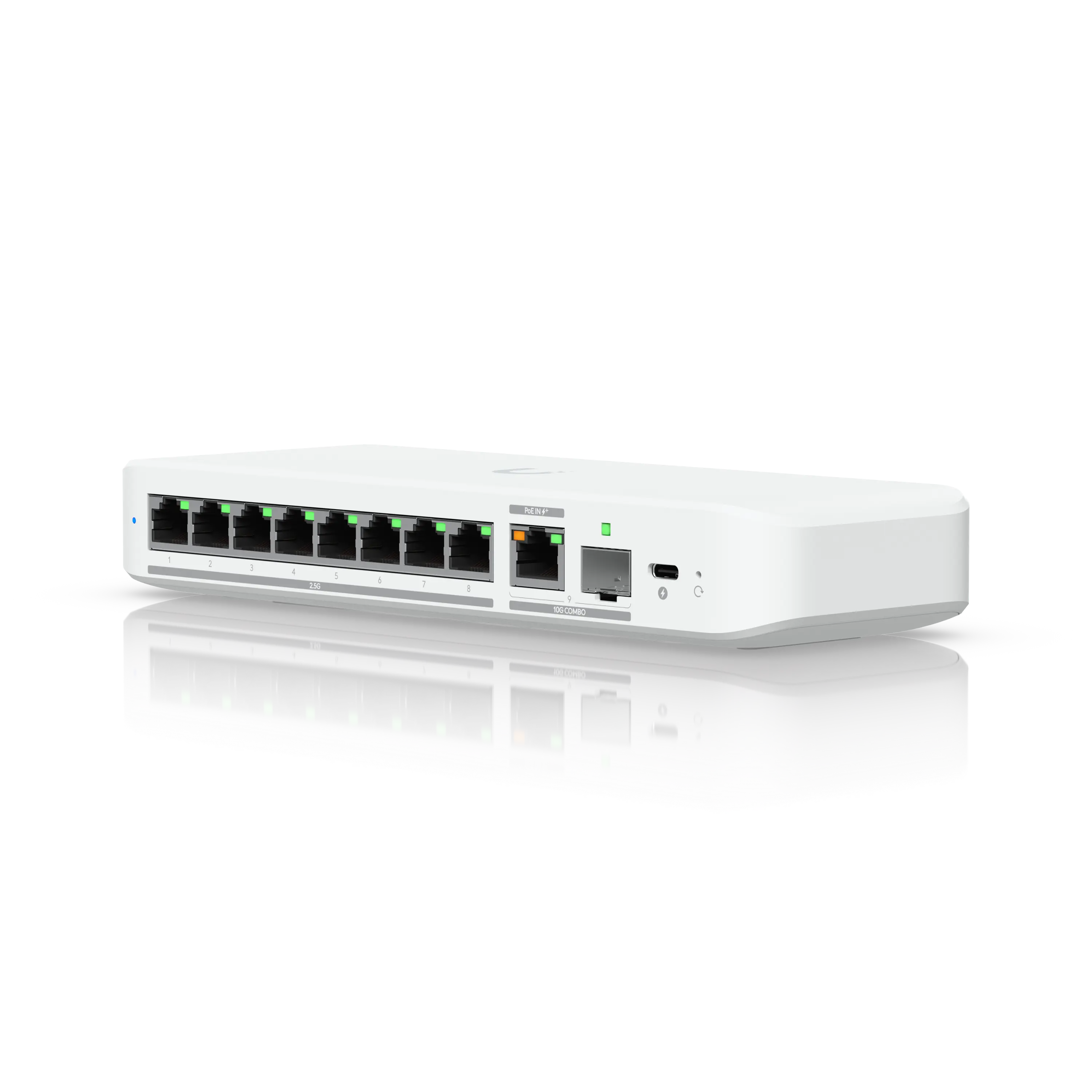 [UBT-USW-FLEX-2.5G-8] UniFi Flex 2.5G USW-FLEX-2.5G-8 — Switch compacto de 8 puertos 2.5 GbE sin PoE con uplink 10G SFP+/RJ45 combo, alimentación USB-C o PoE+, montaje en pared o riel DIN