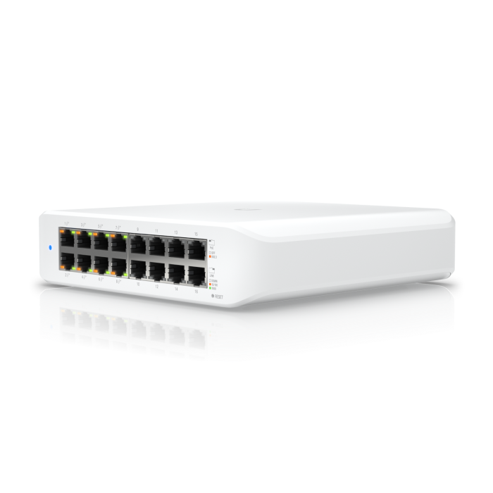 [UBT-USW-LITE-16-POE] UniFi Switch Lite 16 PoE USW-LITE-16-POE — Switch capa 2 de 16 puertos GbE con 8 puertos PoE+ (45W), fuente interna, diseño sin ventilador y montaje en escritorio o pared