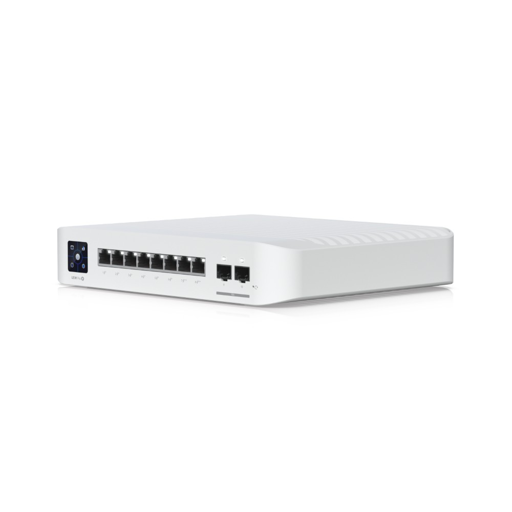 [UBT-USW-PRO-8-POE] UniFi Switch Pro 8 PoE USW-PRO-8-POE — Switch capa 3 de 8 puertos GbE con PoE++ (60W), (2) uplinks 10G SFP+, 120W de presupuesto PoE, pantalla LCM táctil y perfiles Pro AV