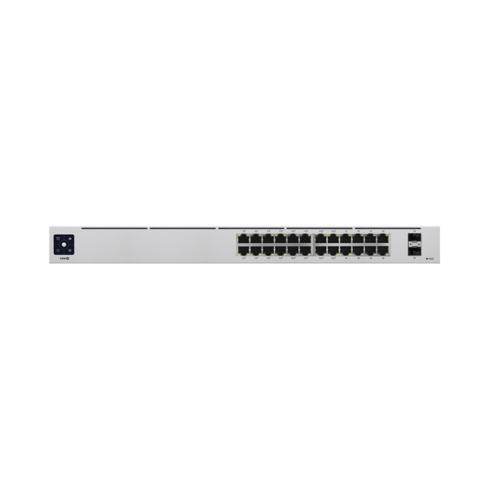 [UBT-USW-24-POE] UniFi Switch 24 PoE USW-24-POE — Switch capa 2 de 24 puertos GbE con 16 puertos PoE+ (95W), (2) uplinks SFP 1G, pantalla LCM táctil y diseño de rack 1U sin ventilador