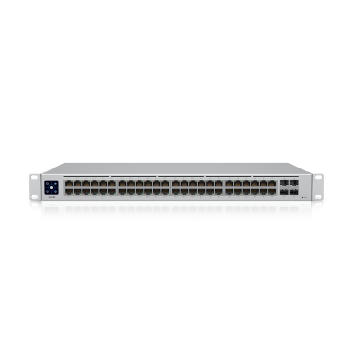 [UBT-USW-48-POE] UniFi Switch 48 PoE USW-48-POE — Switch capa 2 de 48 puertos GbE con 32 puertos PoE+ (195W), (4) uplinks SFP 1G, pantalla LCM táctil y diseño de rack 1U sin ventilador