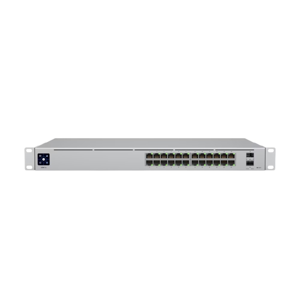[UBT-USW-PRO-24] UniFi Switch Pro 24 USW-PRO-24 — Switch capa 3 de 24 puertos GbE sin PoE con (2) uplinks 10G SFP+, perfiles Pro AV, inter-VLAN routing y diseño de rack 1U sin ventilador