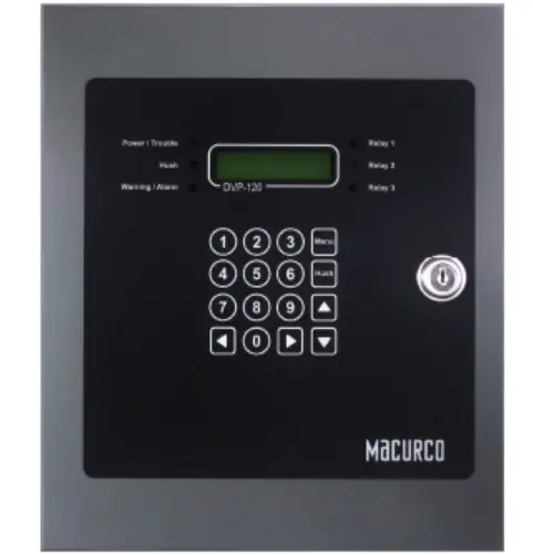 Panel de Control Macurco DVP-120M – Controlador Direccionable de Gases (Hasta 99 Sensores, UL 2017) es un panel de control central inteligente y direccionable diseñado para la mitigación automática de gases en estacionamientos subterráneos, cuartos de baterías, almacenes y áreas industriales. Este controlador avanzado permite centralizar la señal de hasta 99 detectores de gas (12 analógicos y 87 digitales Modbus). MACURCO
