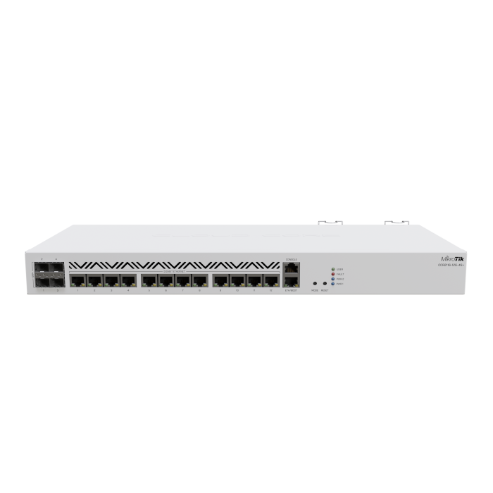 Router Cloud Core 2116-12G-4S+ con Amazon Annapurna Labs Alpine v3 AL73400 CPU (16-cores), 16GB RAM, 13x GLAN, 4x SFP+, M.2 PCIe slot, doble PSU, RouterOS L6. Mikrotik