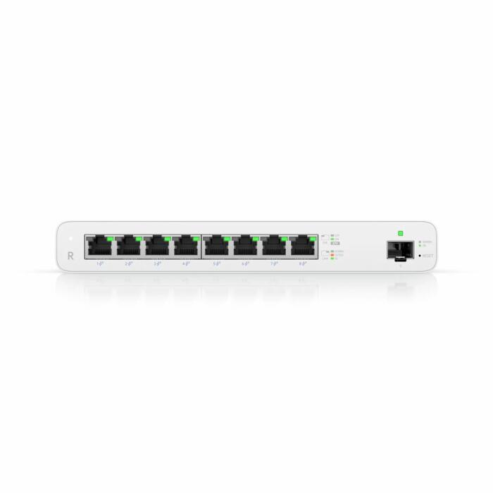 [UBT-UISP-R] UISP Router UISP-R — Router PoE Gigabit de 8 puertos con salida PoE pasivo 27V (110W), 1 Gbps NAT, traffic shaping y puerto SFP para MicroPoP y redes WISP