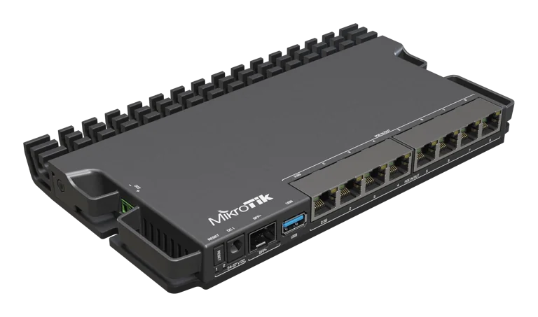 [MIK-RB5009UPR+S+IN] Router de 8 puertos PoE Out/In , 1 puerto SFP+, arquitectura ARM 64bit, RouterOS V.7, 1 GB Ram