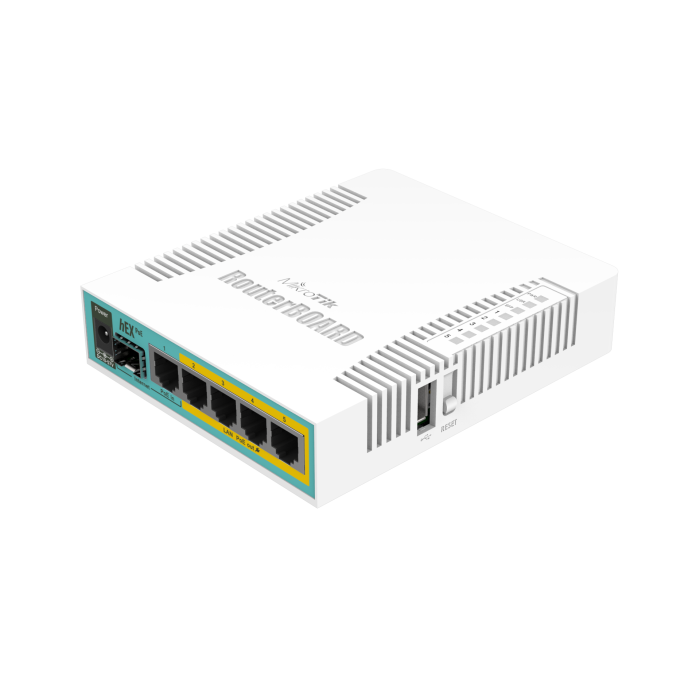 [MIK-RB960PGS] Routerboard 5 puertos Gigabit Ethernet PoE 802.3at, 1 Puerto USB (hEX PoE). Mikrotik.